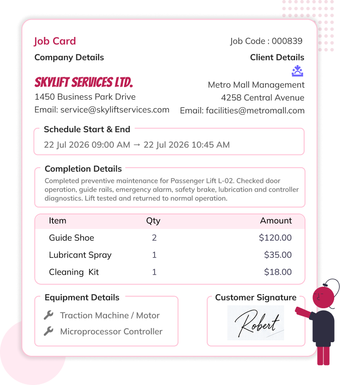Elevator maintenance software - AMC and PPM contract scheduling in EyeOnTask